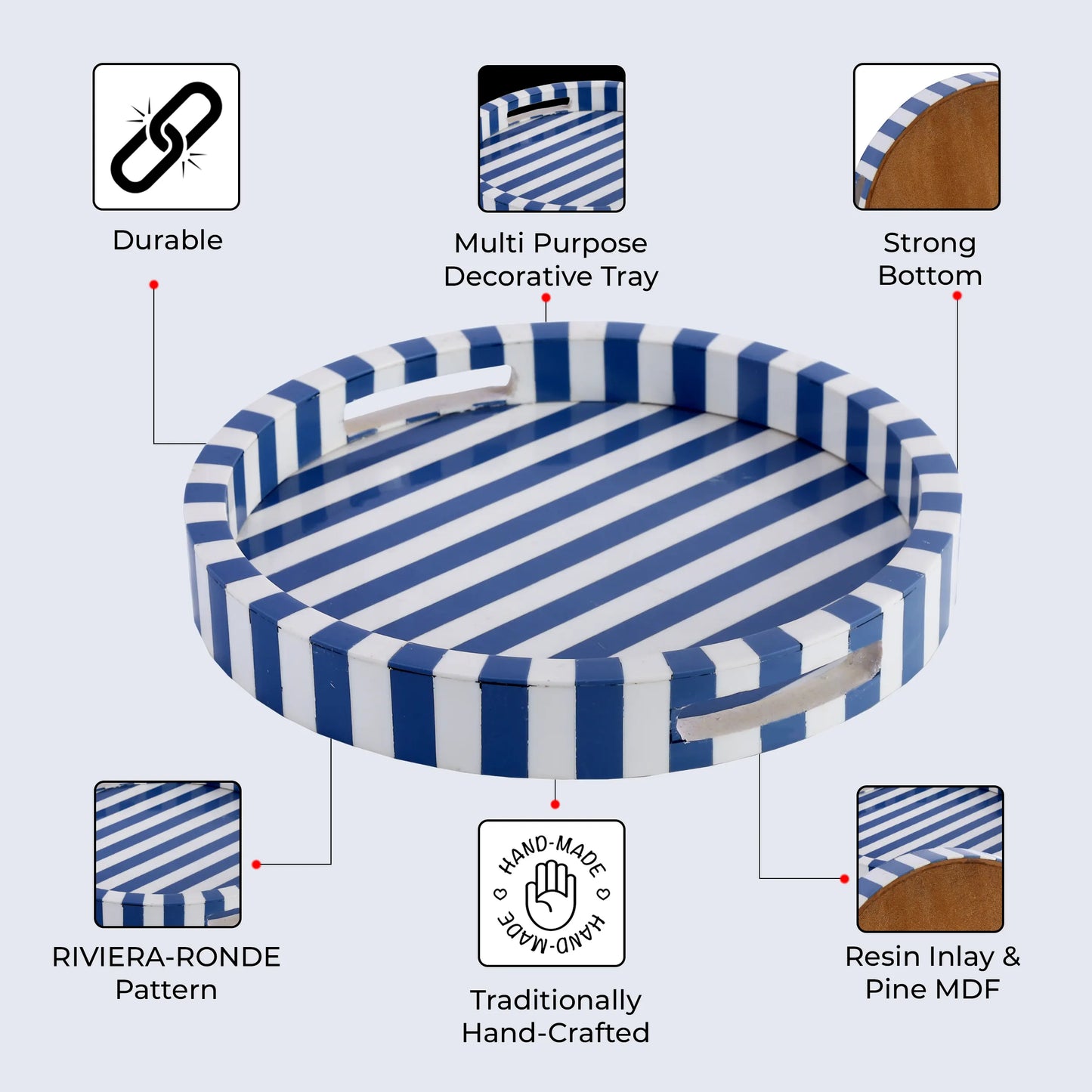 Decorative Round Trays Riviera Ronde Pattern Resin Inlay Collection in 12x12