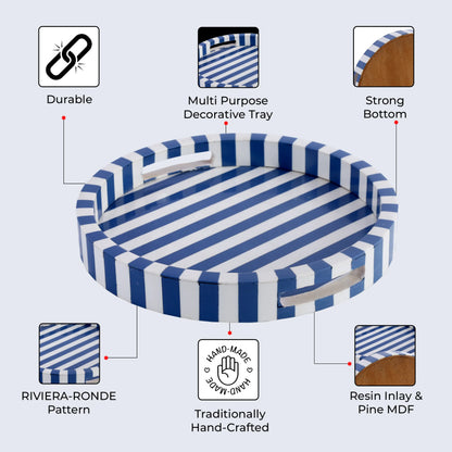 Decorative Round Trays Riviera Ronde Pattern Resin Inlay Collection in 12x12