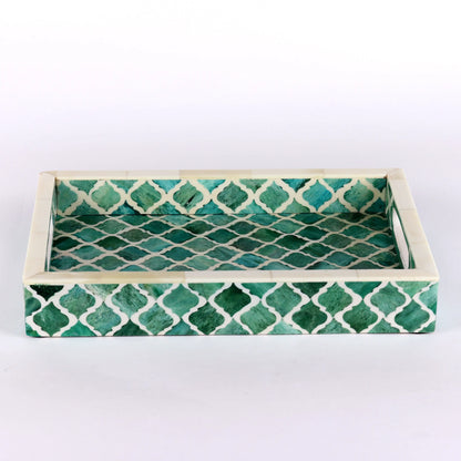 Decorative Tray Moroccan Pattern Green & White - Available in 3 Sizes