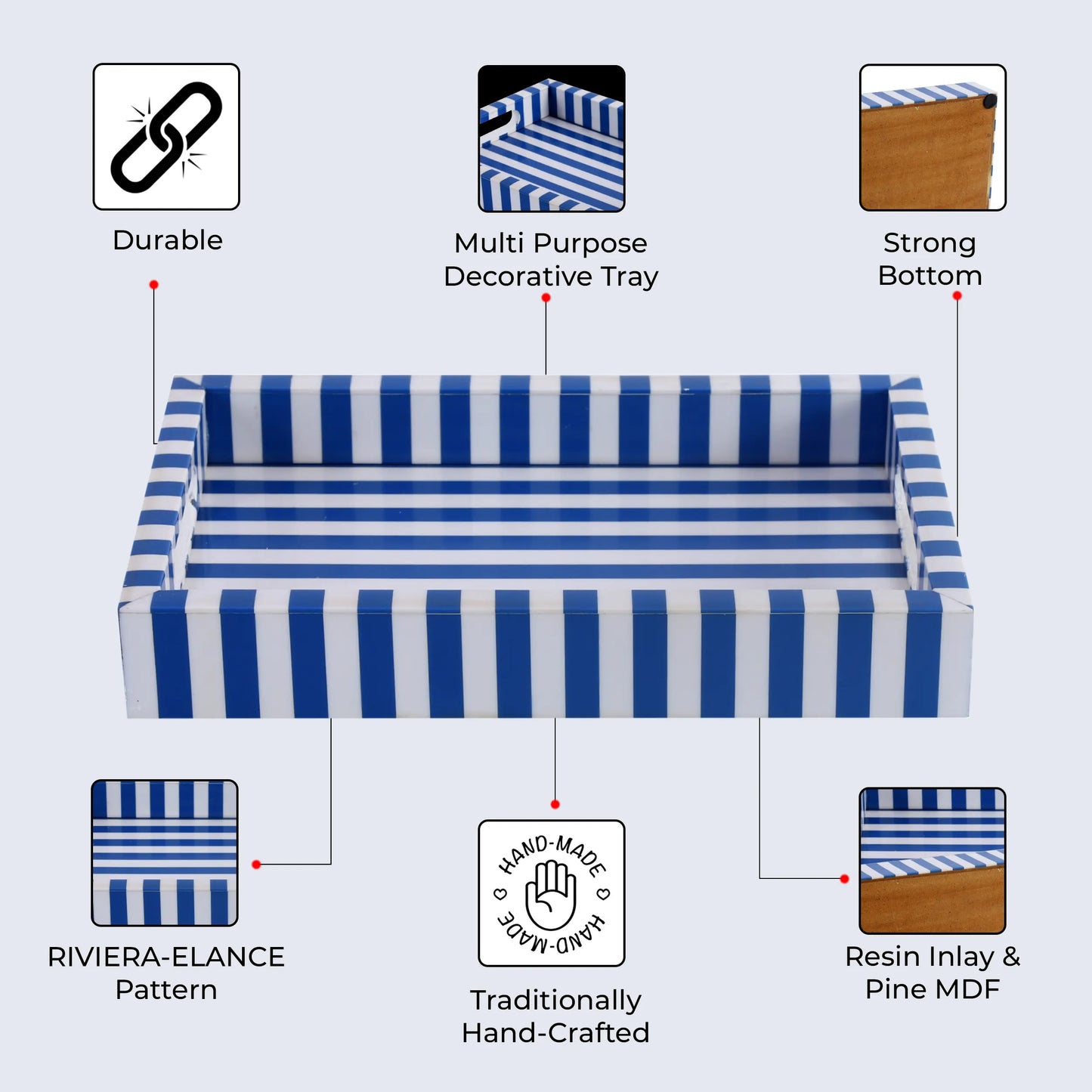 Decorative Trays Riviera Elance Pattern Wood & Resin Inlay Collection in 12x8