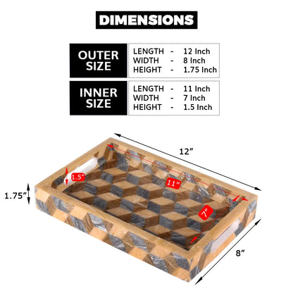 Decorative Tray Resin 3D Brown & Grey 12x8 inch