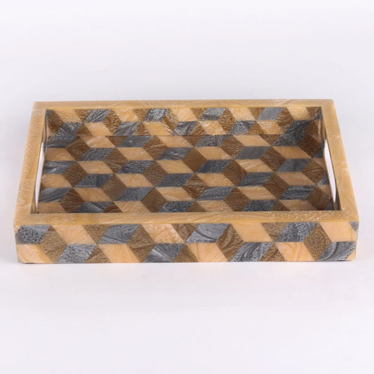 Decorative Tray Resin 3D Brown & Grey 12x8 inch