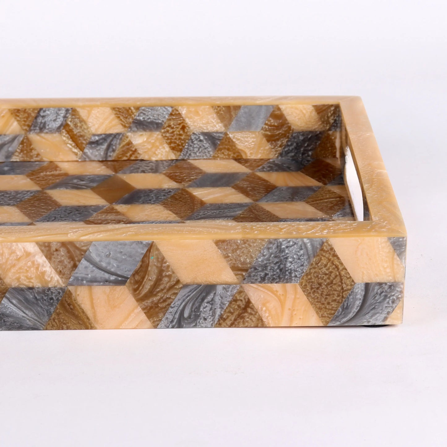 Decorative Tray Resin 3D Brown & Grey 12x8 inch