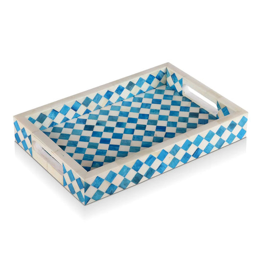 12x8 Vintage Pattern Inspired Decorative Tray- Turquoise & White