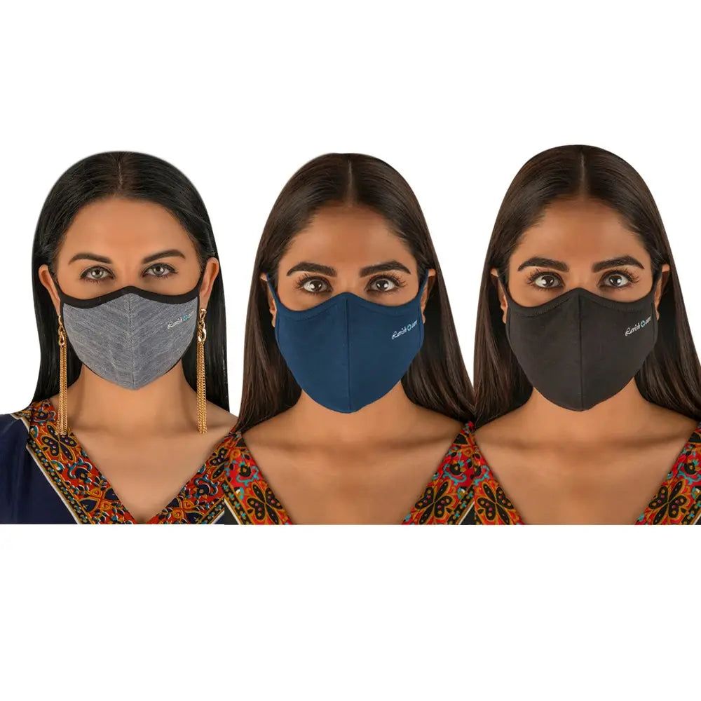 Cloth Face Mask 5 Layers Pack of 3 (Black, Blue, Grey)