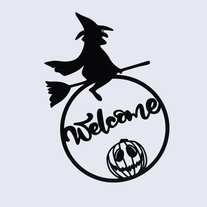 Halloween Wall Decor – Spooky Witch on Broom Wall Hanging