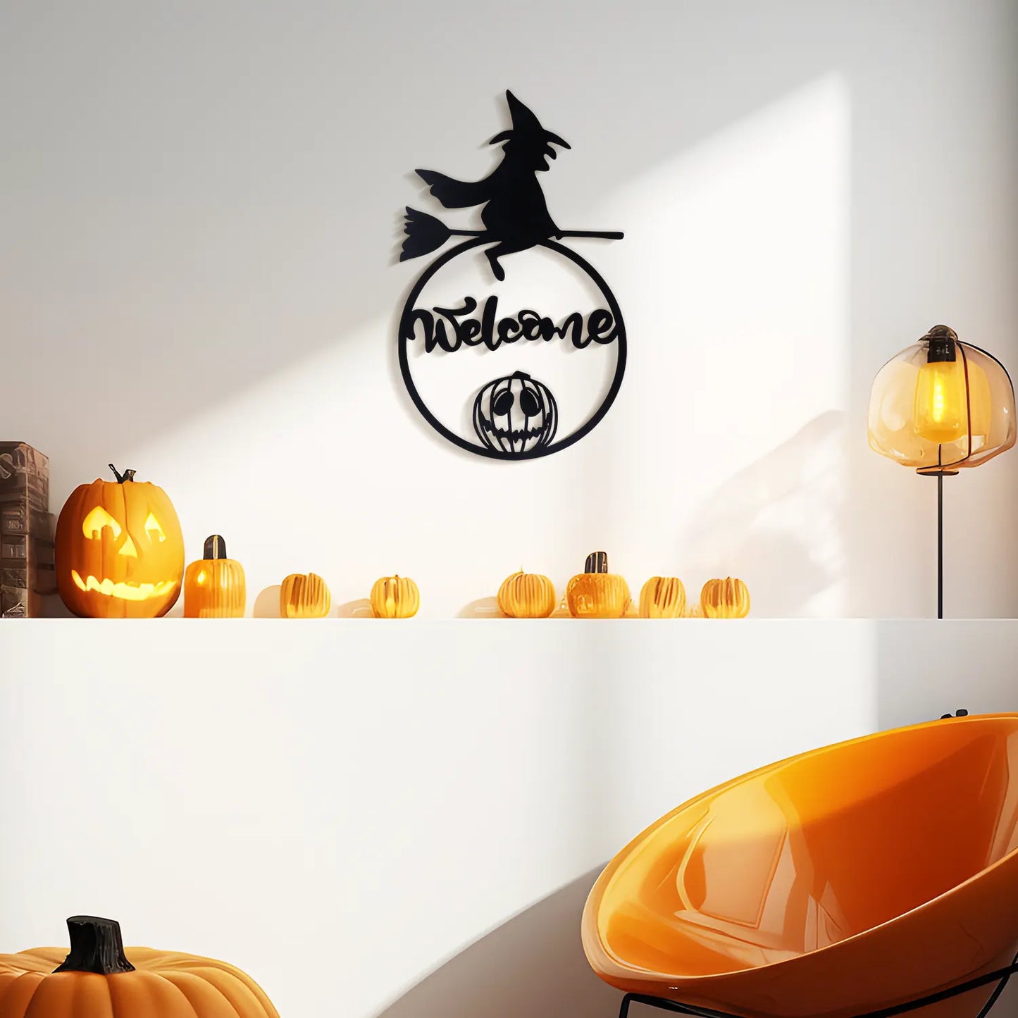 Halloween Wall Decor – Spooky Witch on Broom Wall Hanging