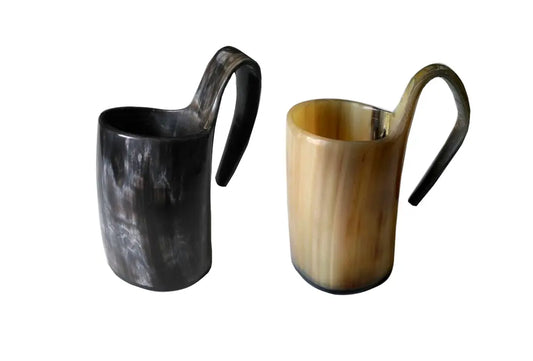 Handmade Viking Horn Whiskey Mug Set – 6.5 oz Real Ox Horn Mugs for Whiskey & Cocktails, Pack 2