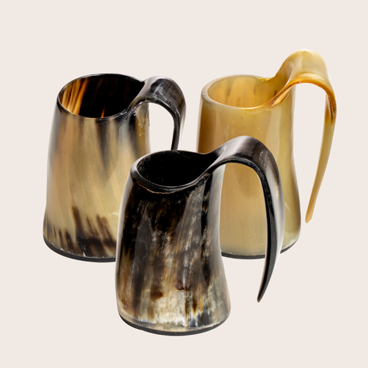 Handmade Viking Horn Whiskey Mugs Set – 6.5 oz Real Ox Horn Mugs for Whiskey & Cocktails, Pack 3