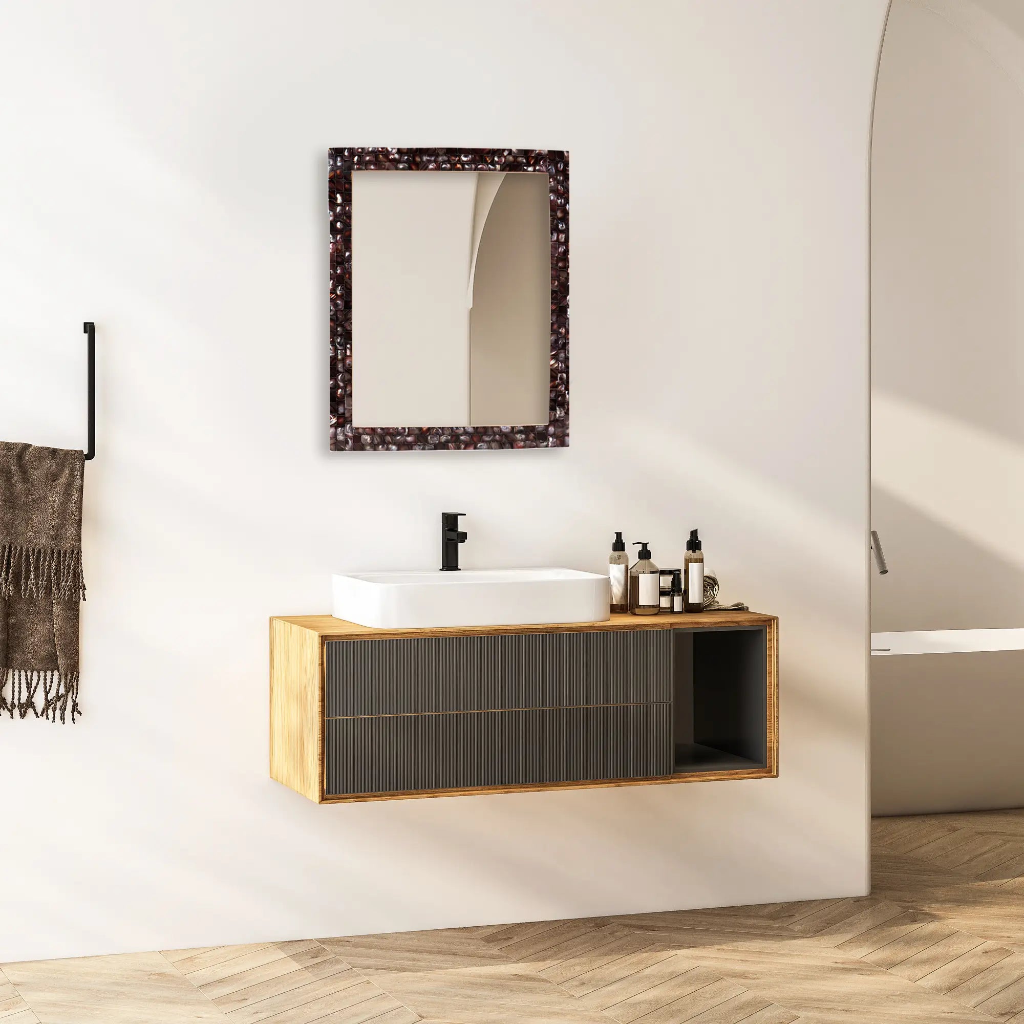 Make to Order Mother Of Pearl Grey Mirror in 7 Sizes