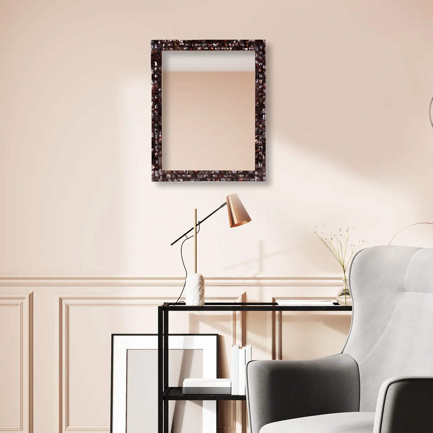 Make to Order Mother Of Pearl Grey Mirror - Available in 7 Sizes