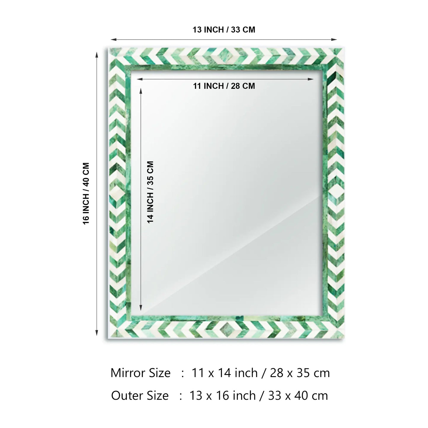 Make to Order Taj Pattern Green Mirror- Available in 4 Sizes