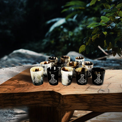 Horn Whiskey Shot Glasses Pack (4,8 & 12) – Hold Up to 6.5oz, Nordic Hammer
