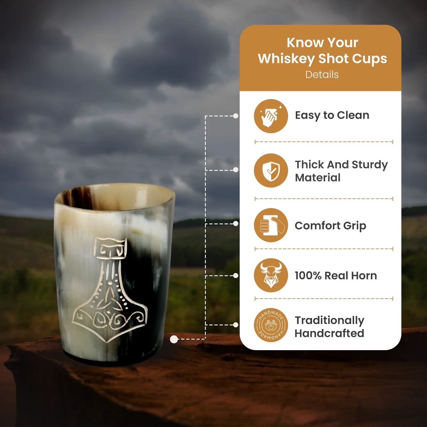 Horn Whiskey Shot Glasses Pack (4,8 & 12) – Hold Up to 6.5oz, Nordic Hammer