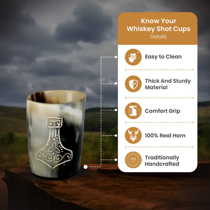 Horn Whiskey Shot Glasses Pack (4,8 & 12) – Hold Up to 6.5oz, Nordic Hammer