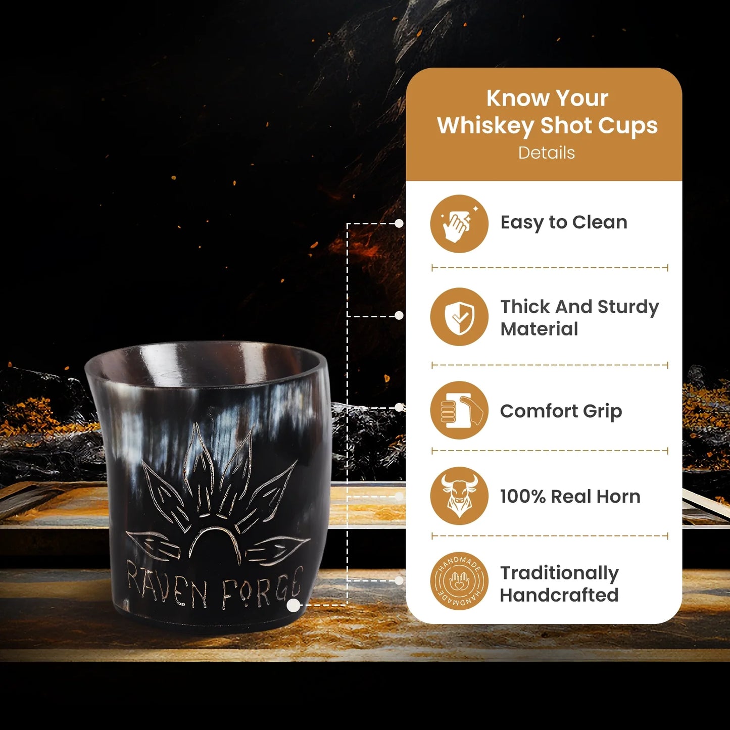 Horn Whiskey Shot Glasses Pack (4,8 & 12) – Hold Up to 6.5oz, Sunburst