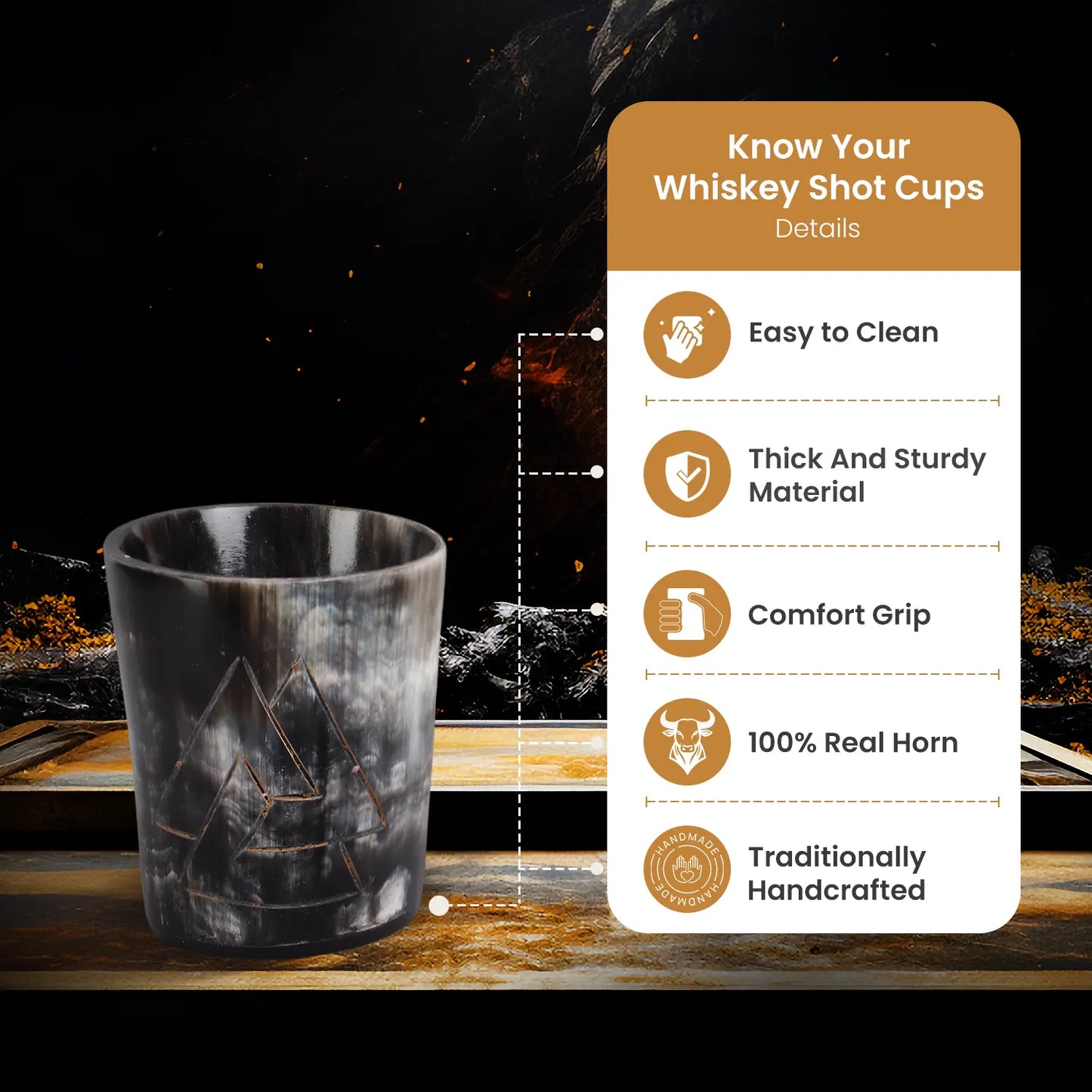 Horn Whiskey Shot Glasses Pack (4,8 & 12) – Hold Up to 6.5oz, Odin